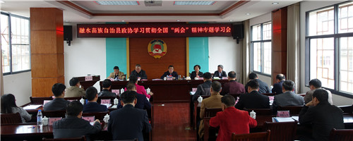 7、潘文辉主席(主席台中)组织学习全国“两会”精神