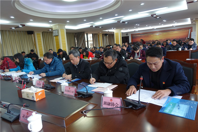 6、湘融创业协会负责人、自治县政协委员石开国(前排右一)在会上作湘融创业协会党建工作经验交流发言